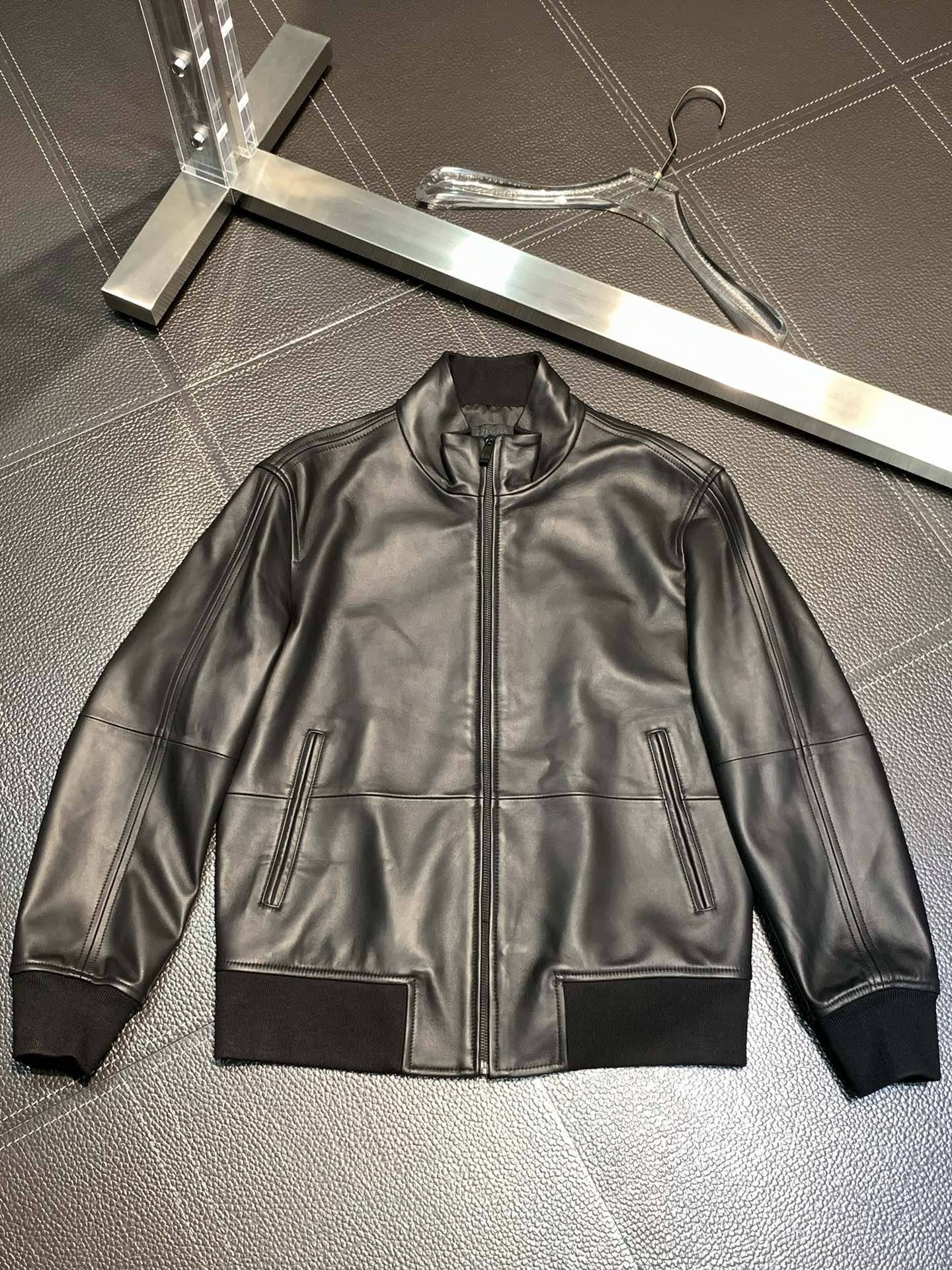 Zegna Stand collar leather jacket