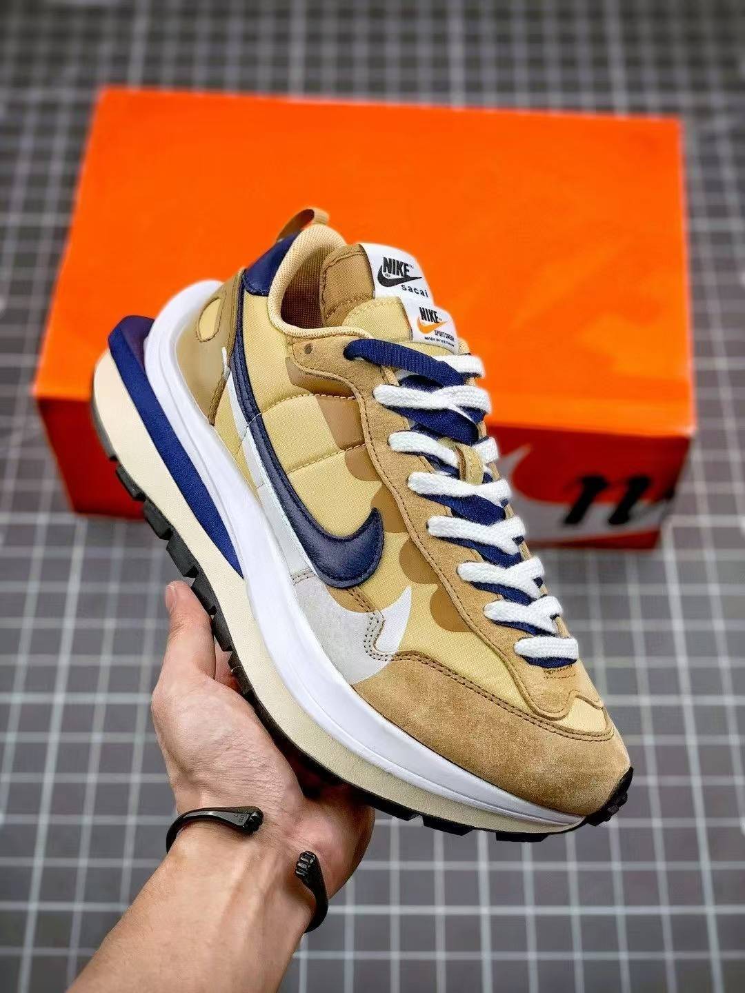 Sacai x Nike VaporWaffle sesame and blue void