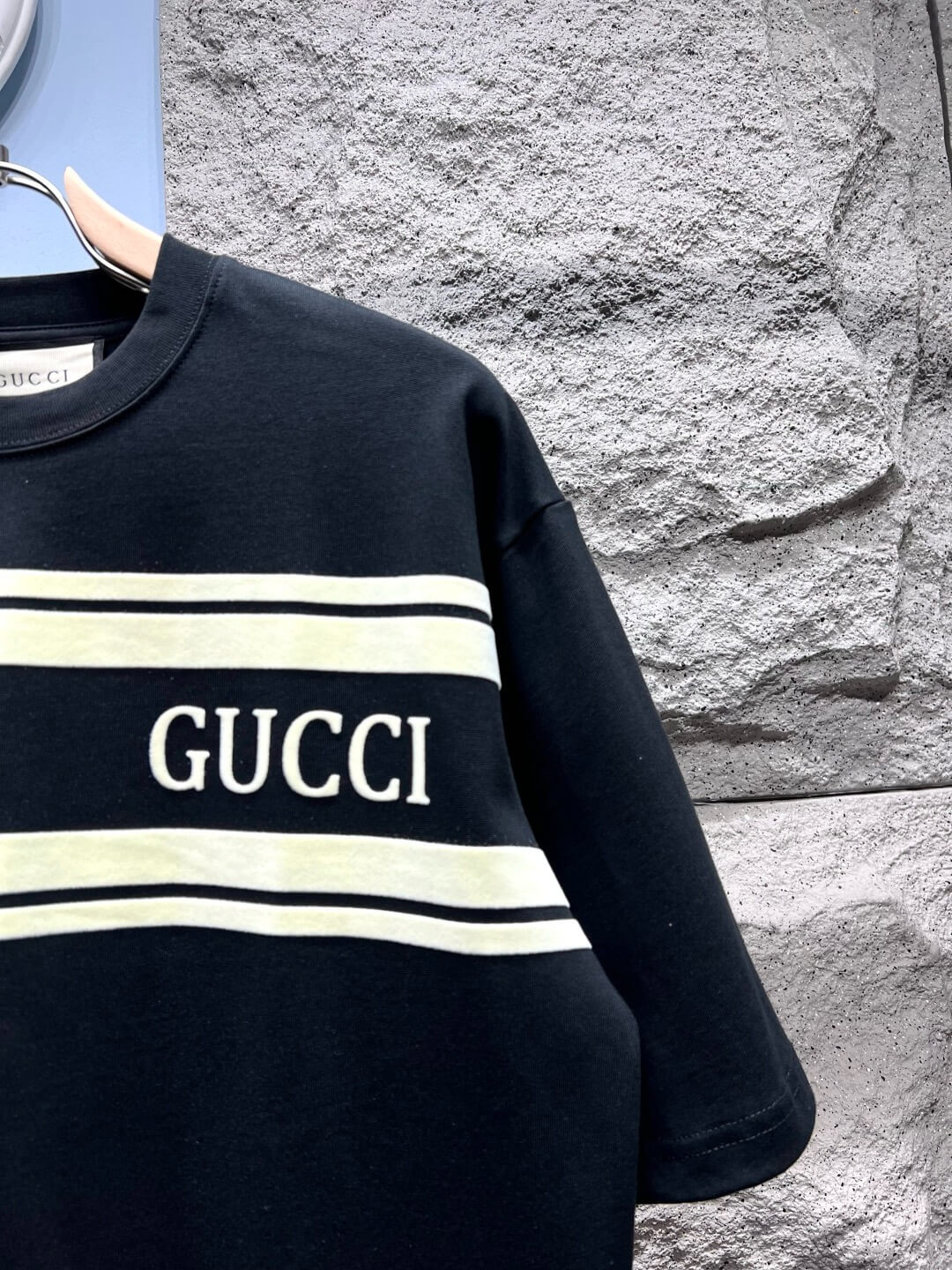 Letter Embroidered Striped T Shirt