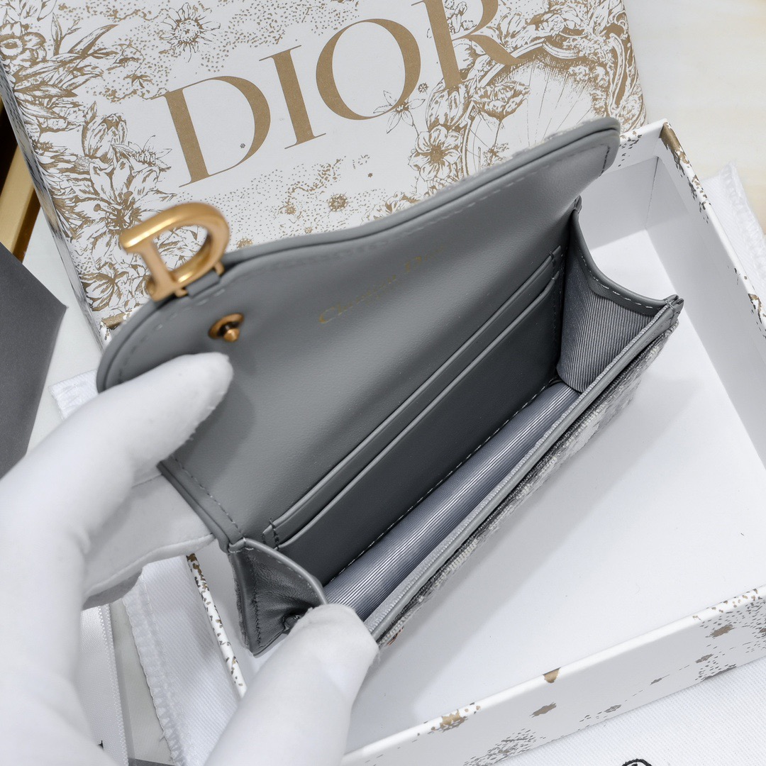 Saddle Bloom Card Holder Gray Dior Oblique Jacquard
