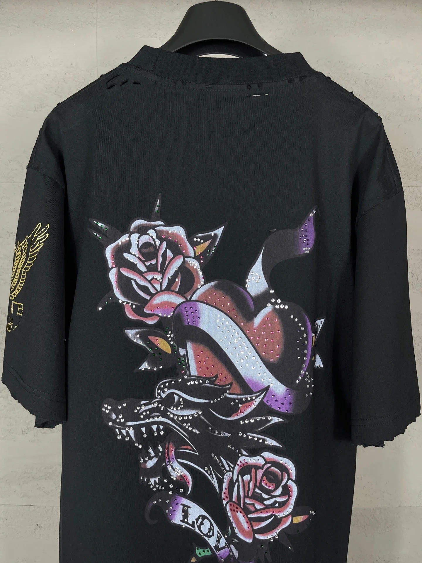 Front & Back Rhinestone Destroyed T-Shirt