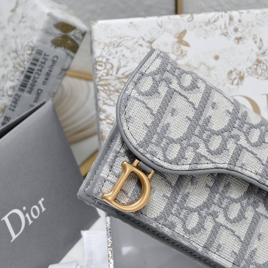 Saddle Bloom Card Holder Gray Dior Oblique Jacquard