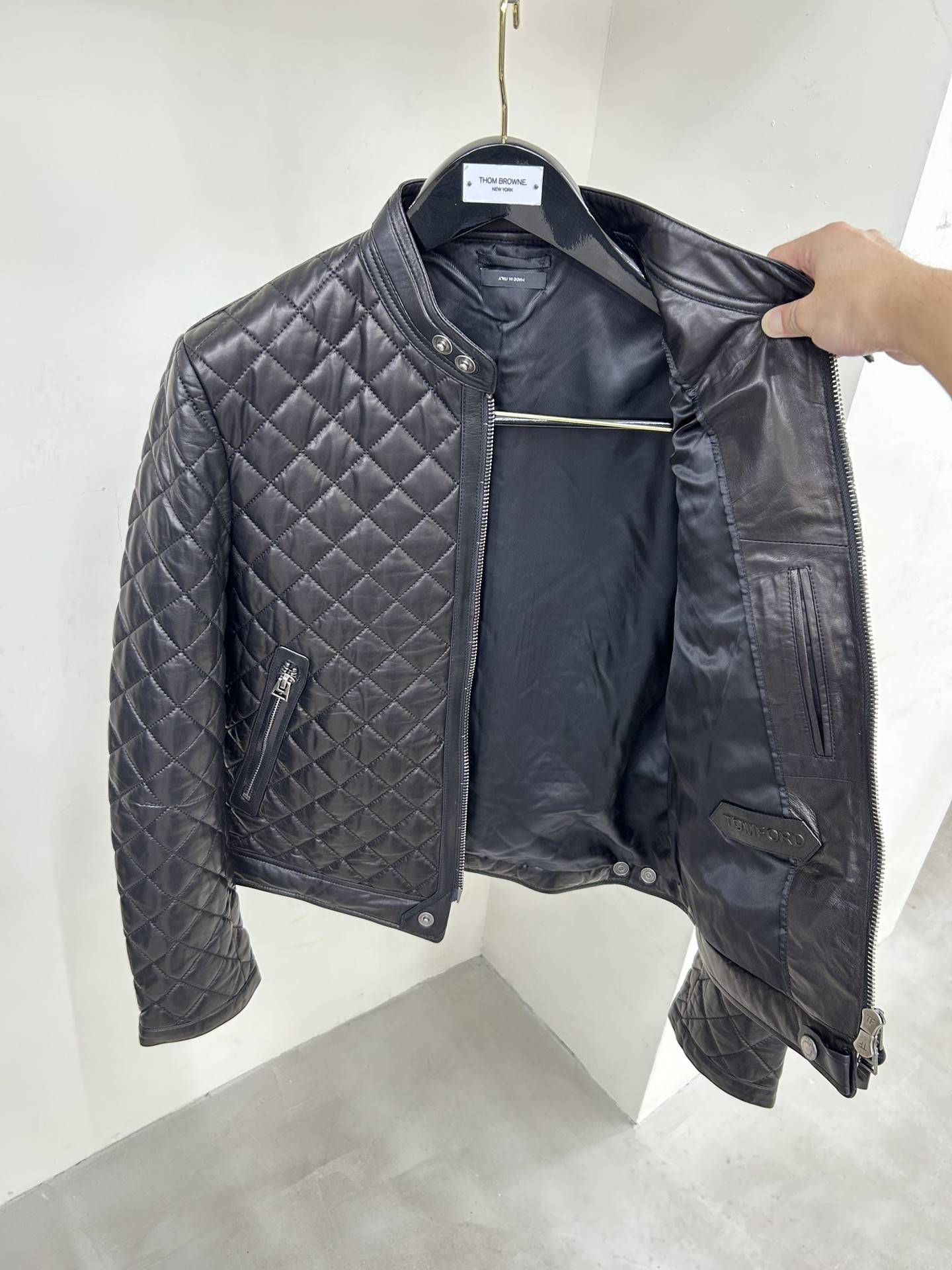 Tom Ford 23 catwalk style slim stand collar leather jacket