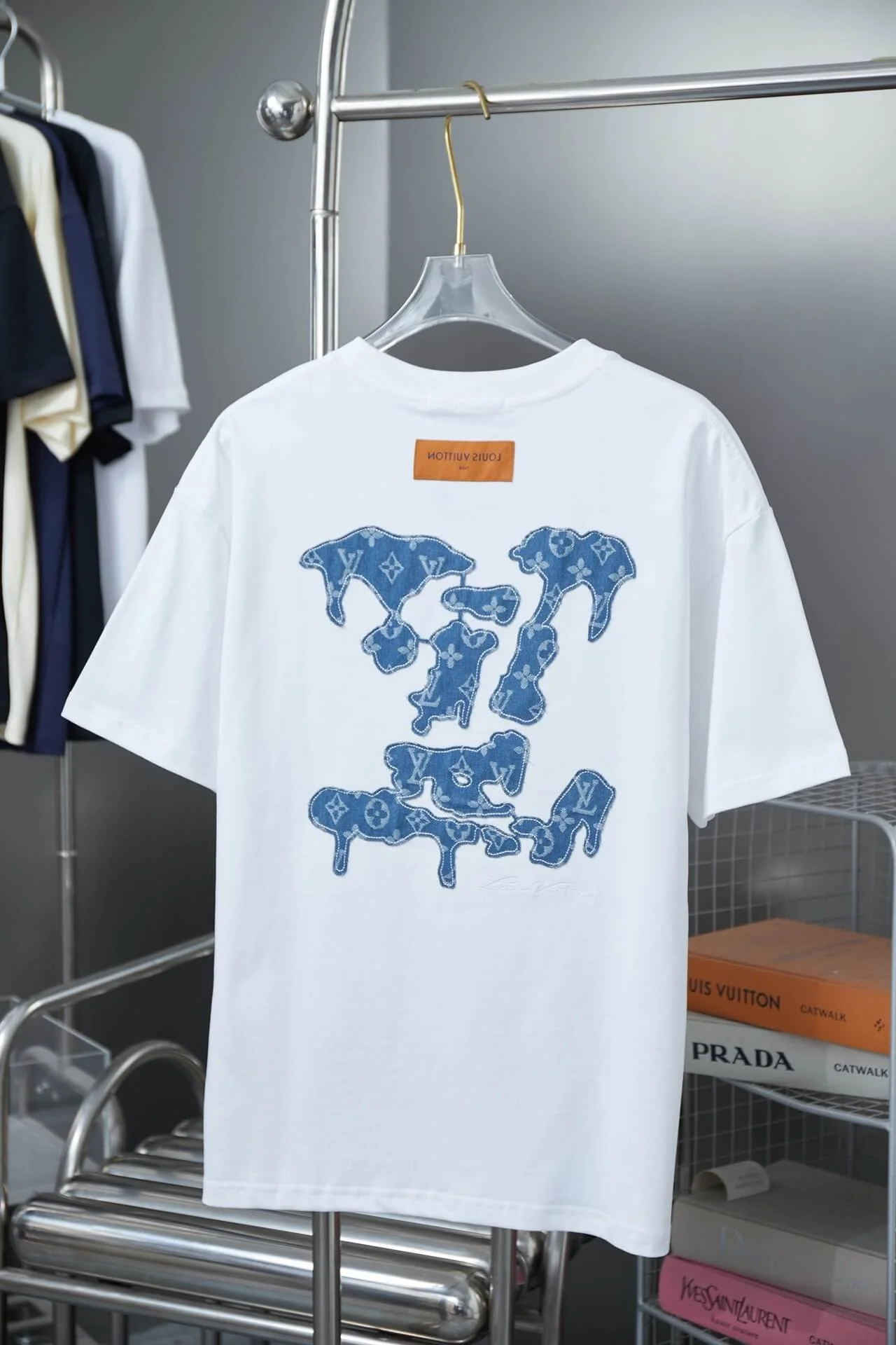 Embroidered Denim Patchwork T Shirt