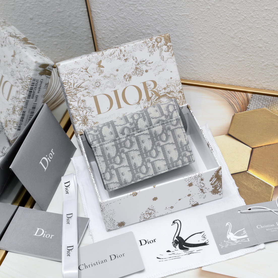 Saddle Bloom Card Holder Gray Dior Oblique Jacquard