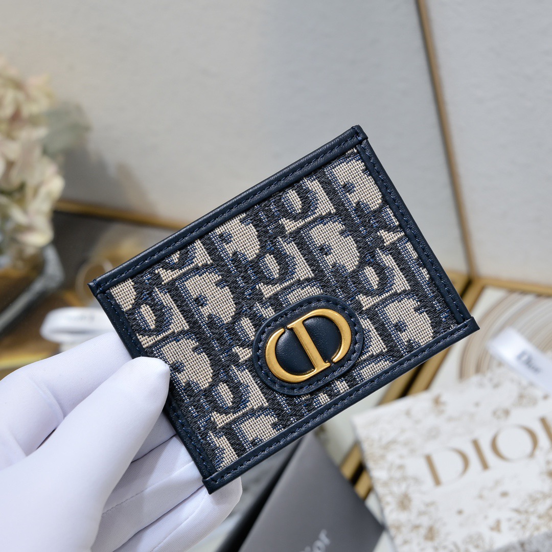 Dior 30 Montaigne Freesia Card Holder Blue Dior Oblique Jacquard