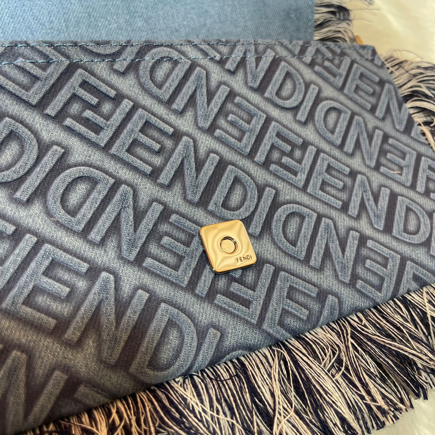 Fendi Baguette Embossed Denim Tassel Bag Size: 26 15cm, Model 0199