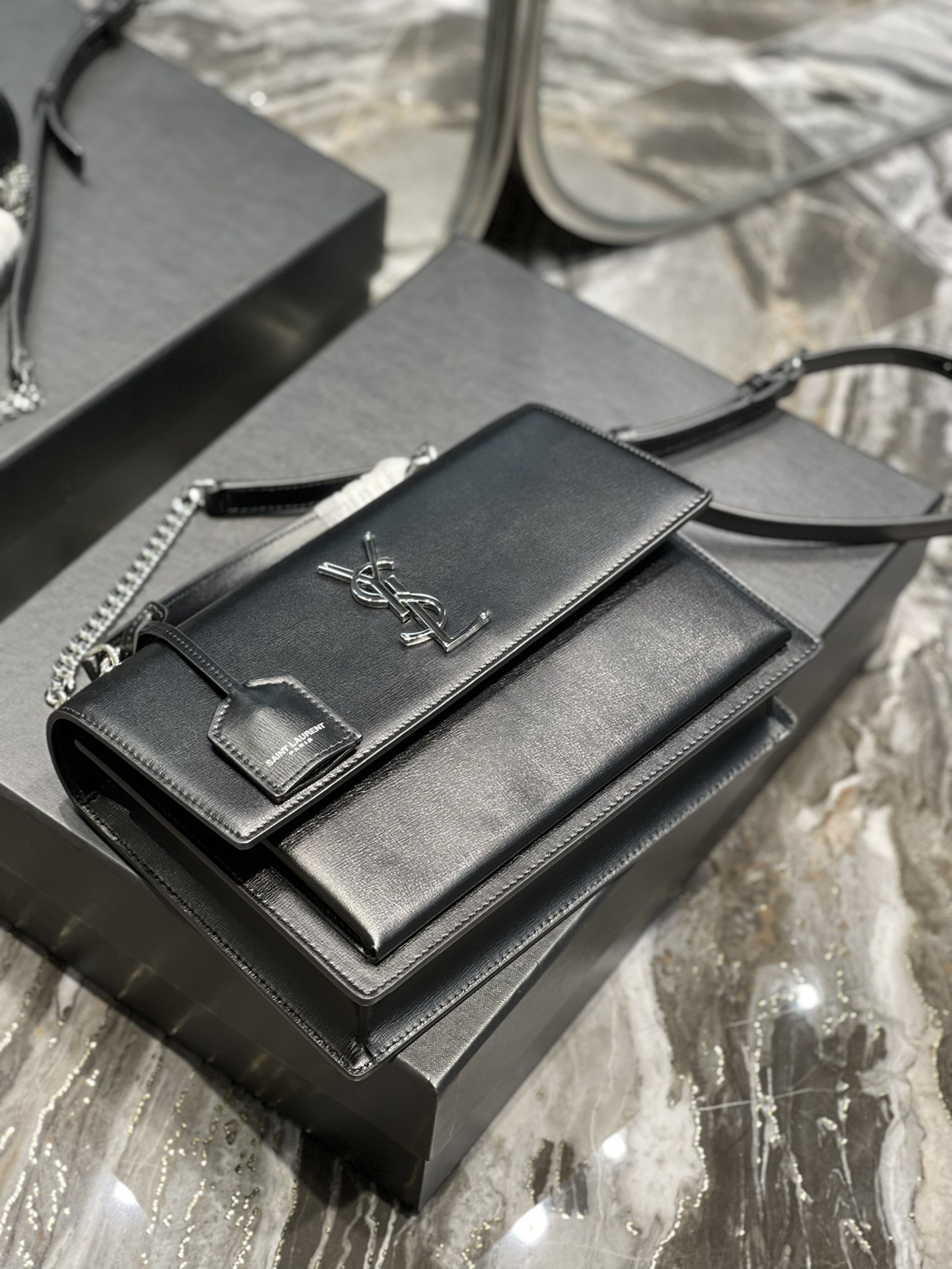 Ysl Sunset Medium Top Handle In Smooth Leather