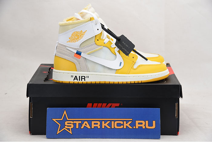 2019 AIR JORDAN 1 X OFF-WHITE NRG WHITE/DARK POWDER YELLOW-CONE AQ0818-149
