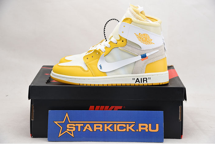 2019 AIR JORDAN 1 X OFF-WHITE NRG WHITE/DARK POWDER YELLOW-CONE AQ0818-149