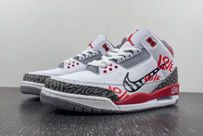 Air Jordan 3 GS White Gray Red Seal Hook Korean DN3707-160