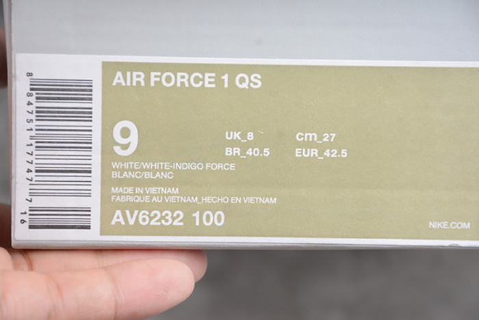 Nike Air Force 1 QS "Gingham Pack" White/Indigo Force AV6232-100