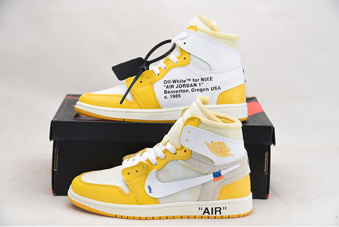 2019 AIR JORDAN 1 X OFF-WHITE NRG WHITE/DARK POWDER YELLOW-CONE AQ0818-149
