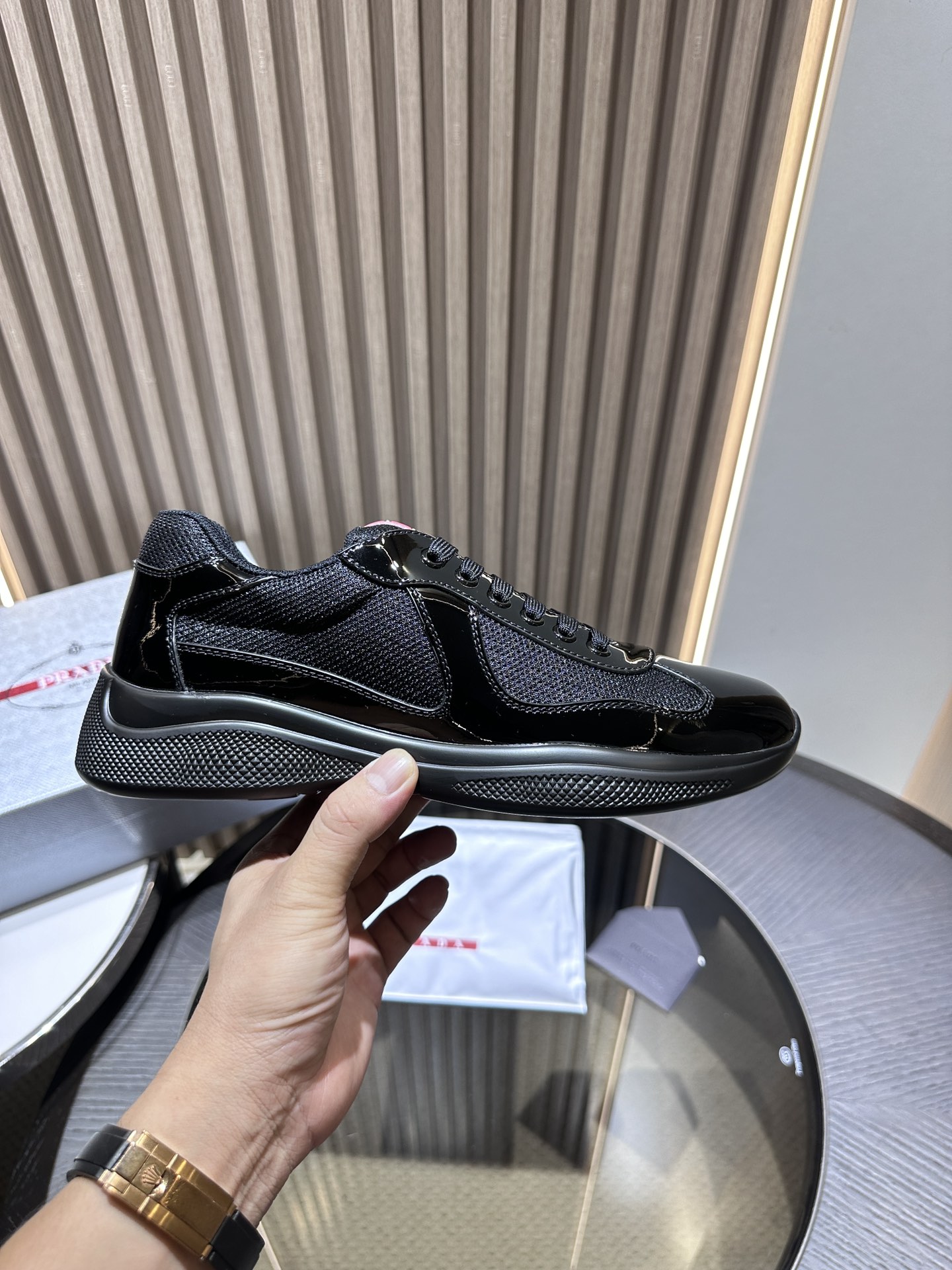 PRADA America''s Cup Men''s Low-Top Sneakers - Black