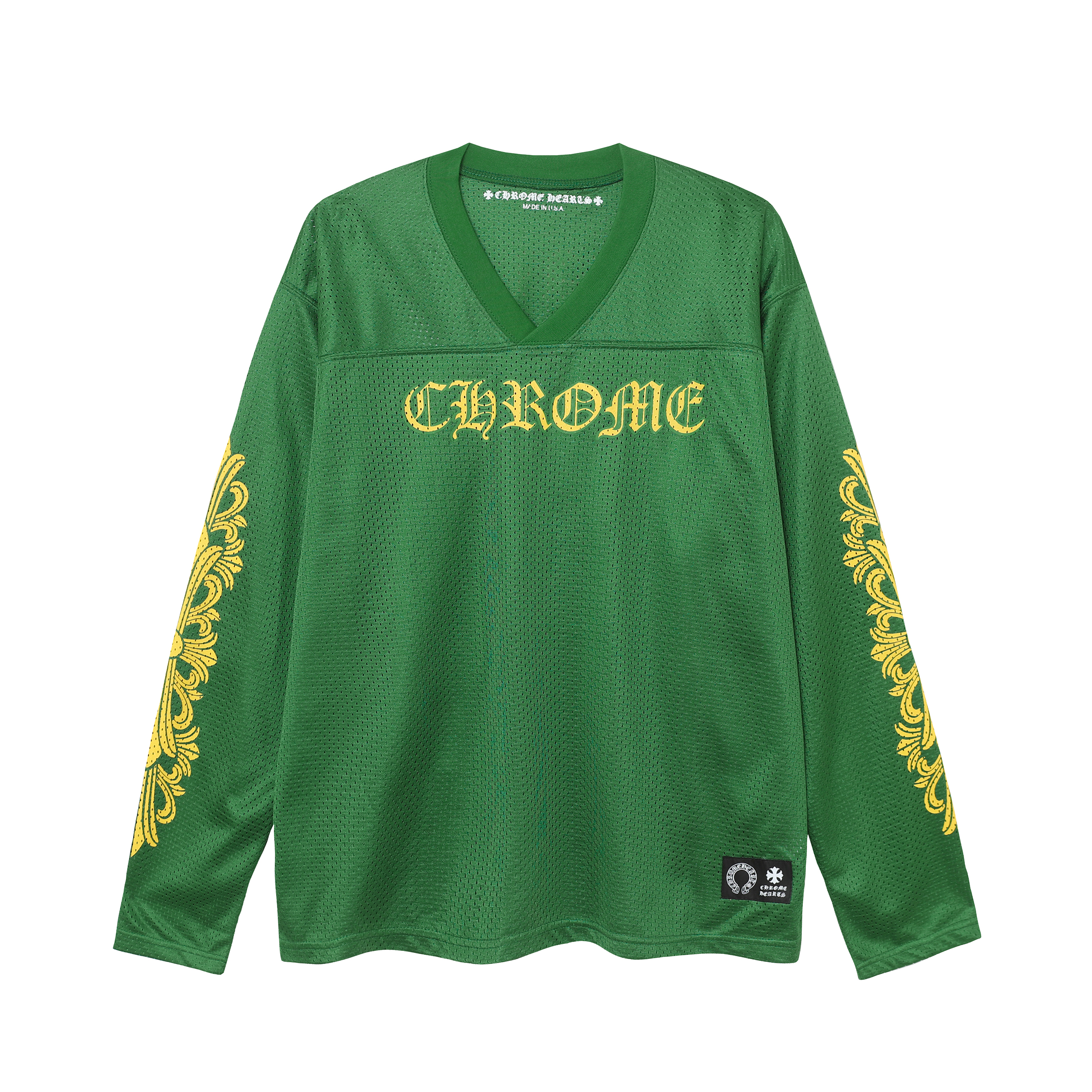 Chrome Hearts Ice Hockey Collection Silver-Plated Floral Sleeve Long Sleeve T-Shirt - Unisex Green