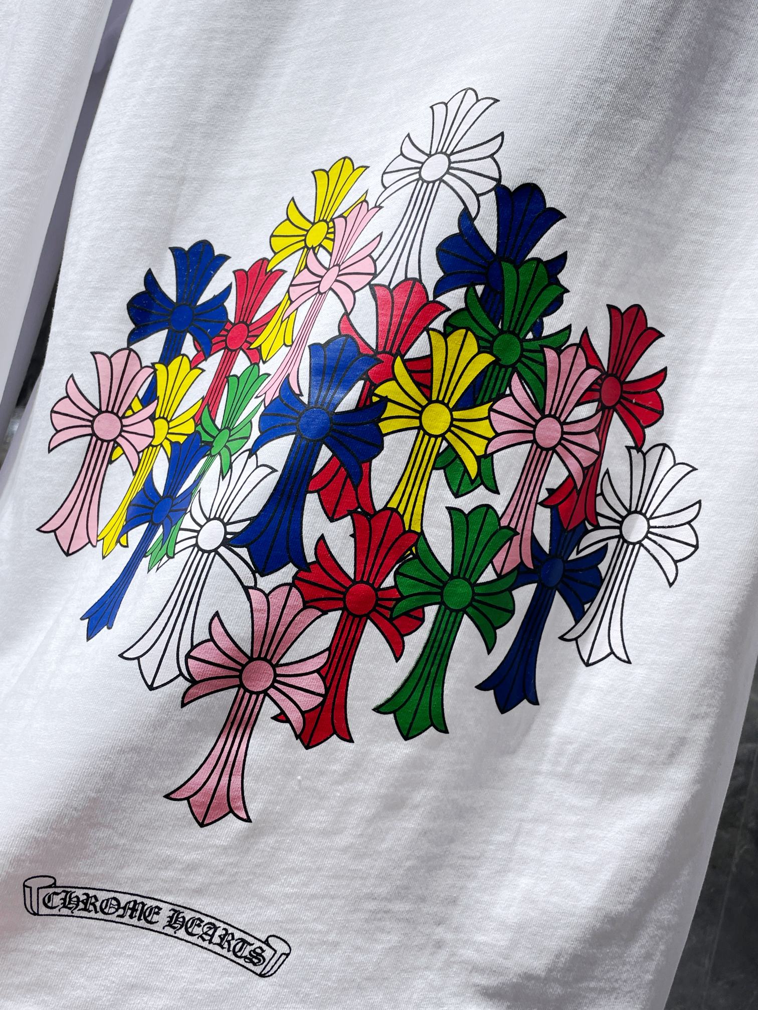 Chrome Hearts SS22 Cross & Letter Print Round Neck Long Sleeve T-Shirt - Unisex WHite