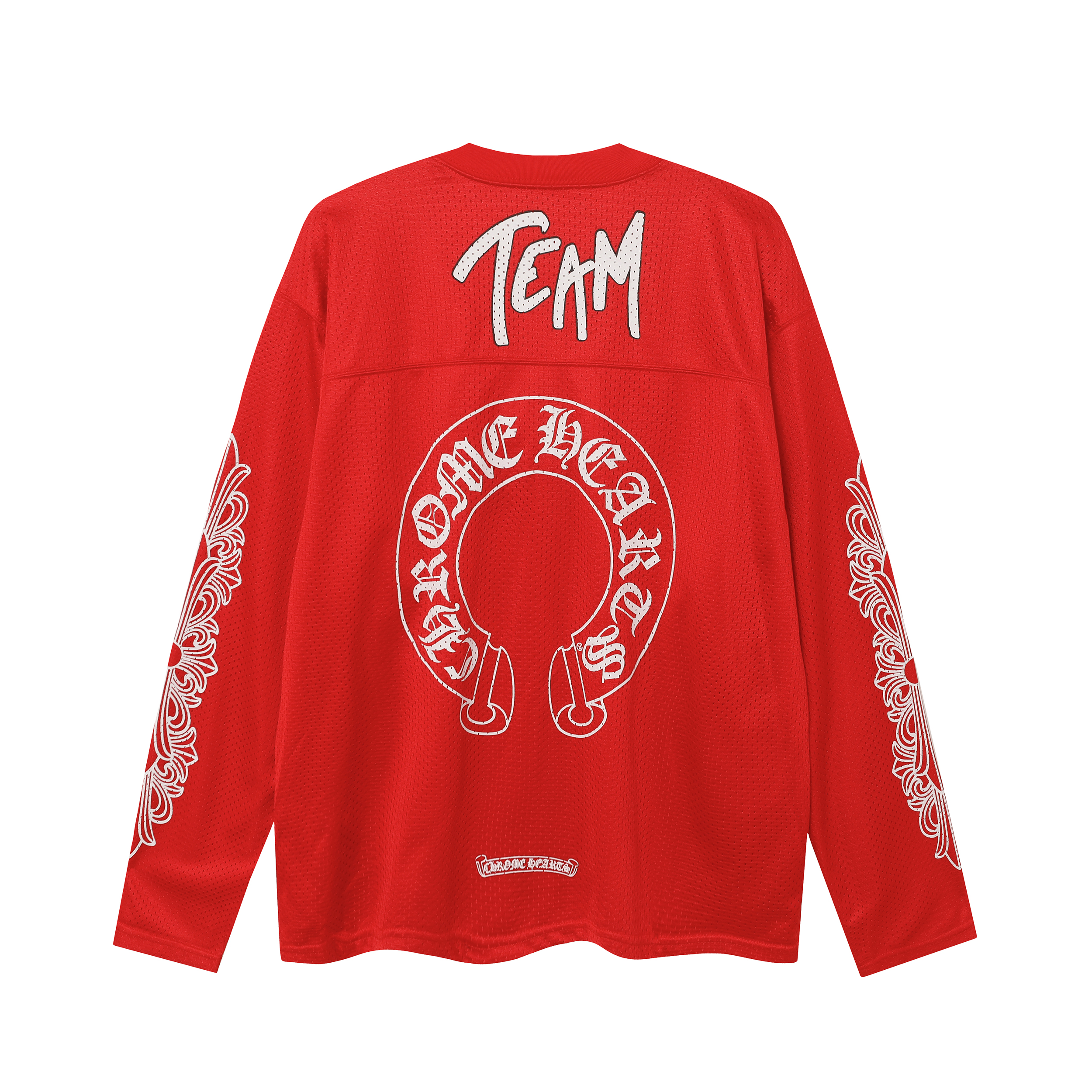 Chrome Hearts Ice Hockey Collection Silver-Plated Floral Sleeve Long Sleeve T-Shirt - Unisex Red