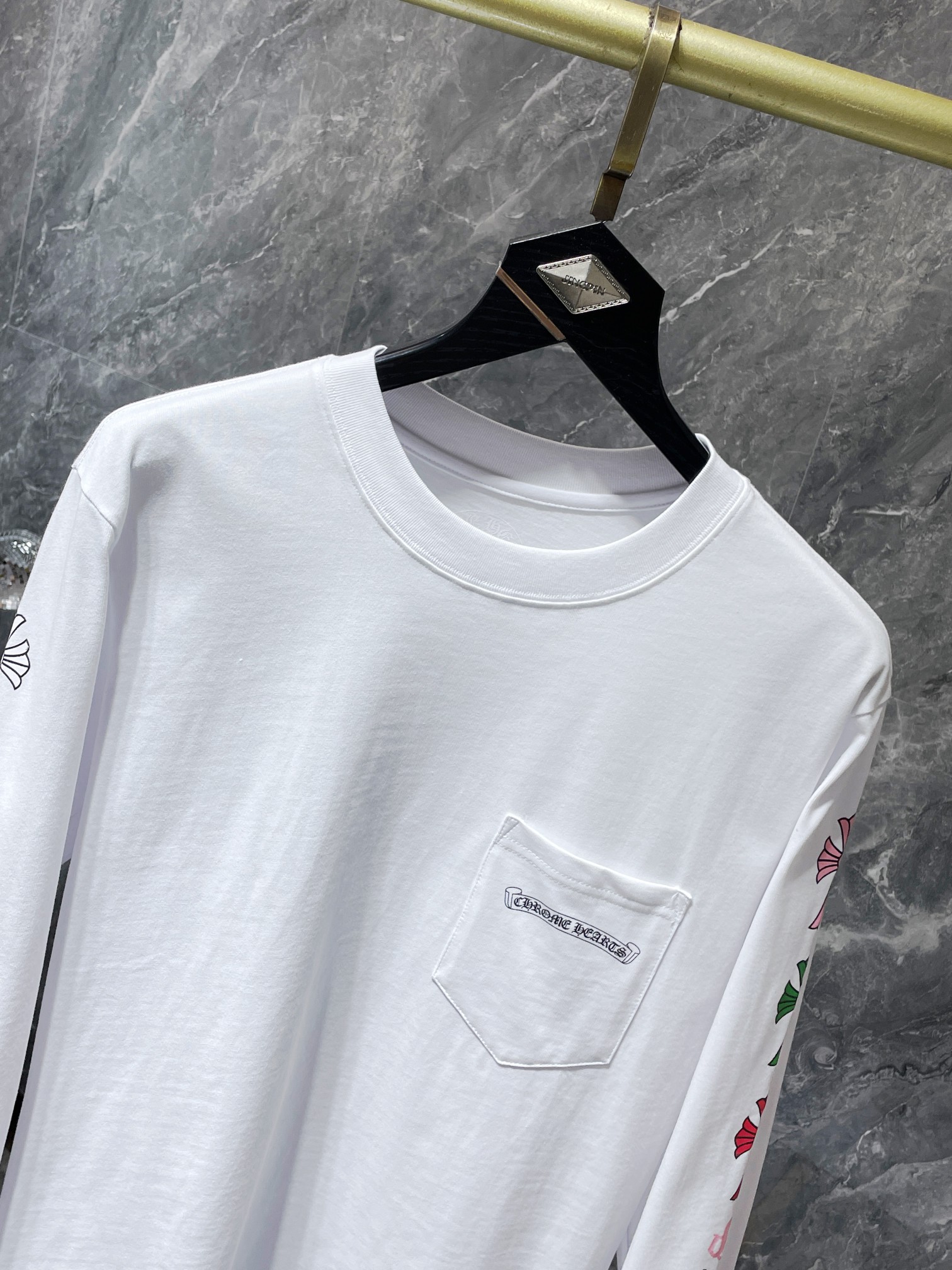 Chrome Hearts SS22 Cross & Letter Print Round Neck Long Sleeve T-Shirt - Unisex WHite