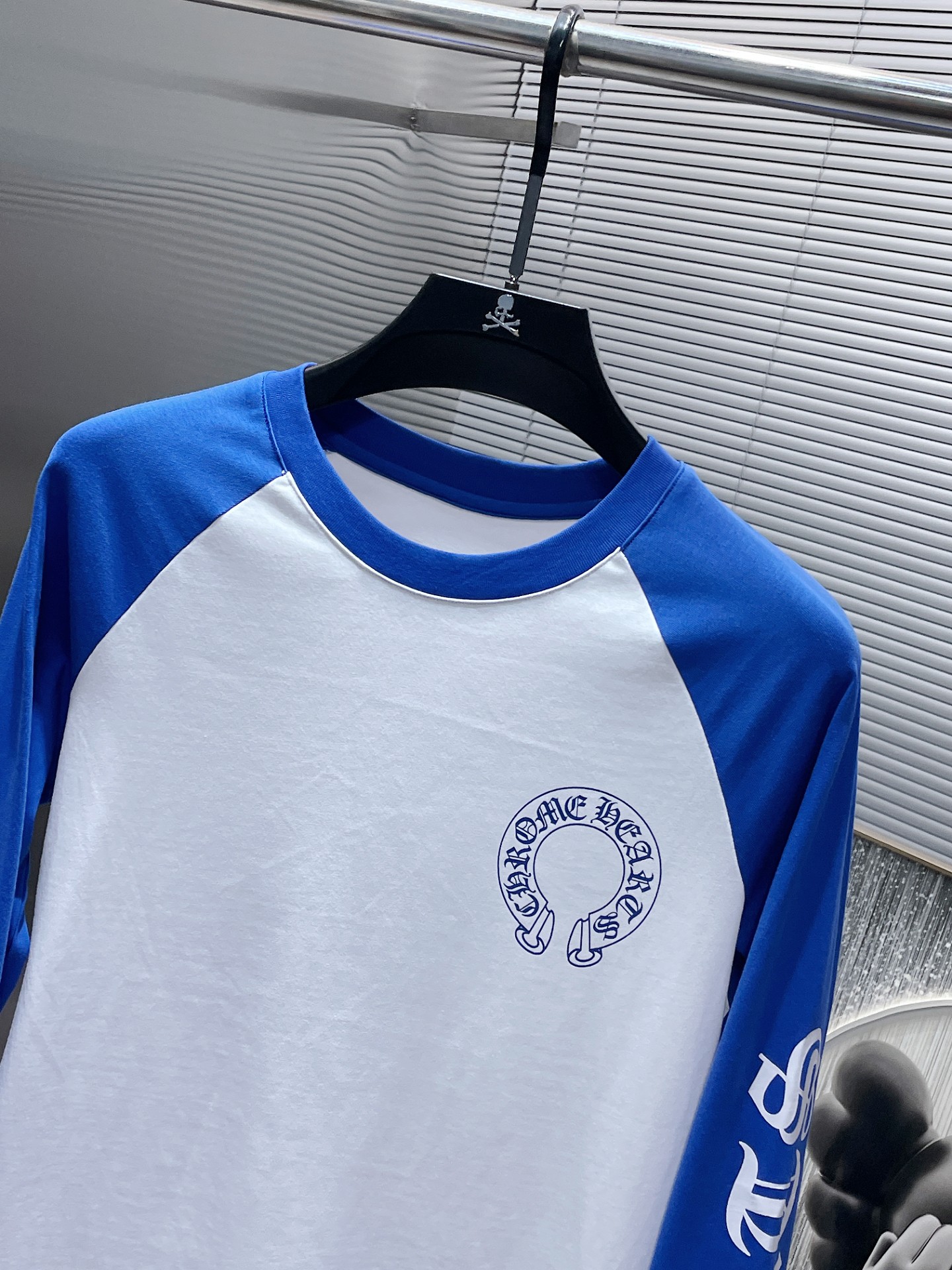 Chrome Hearts Unisex CH Raglan Sleeve Long-Sleeve T-Shirt - Round Neck, Blue/White