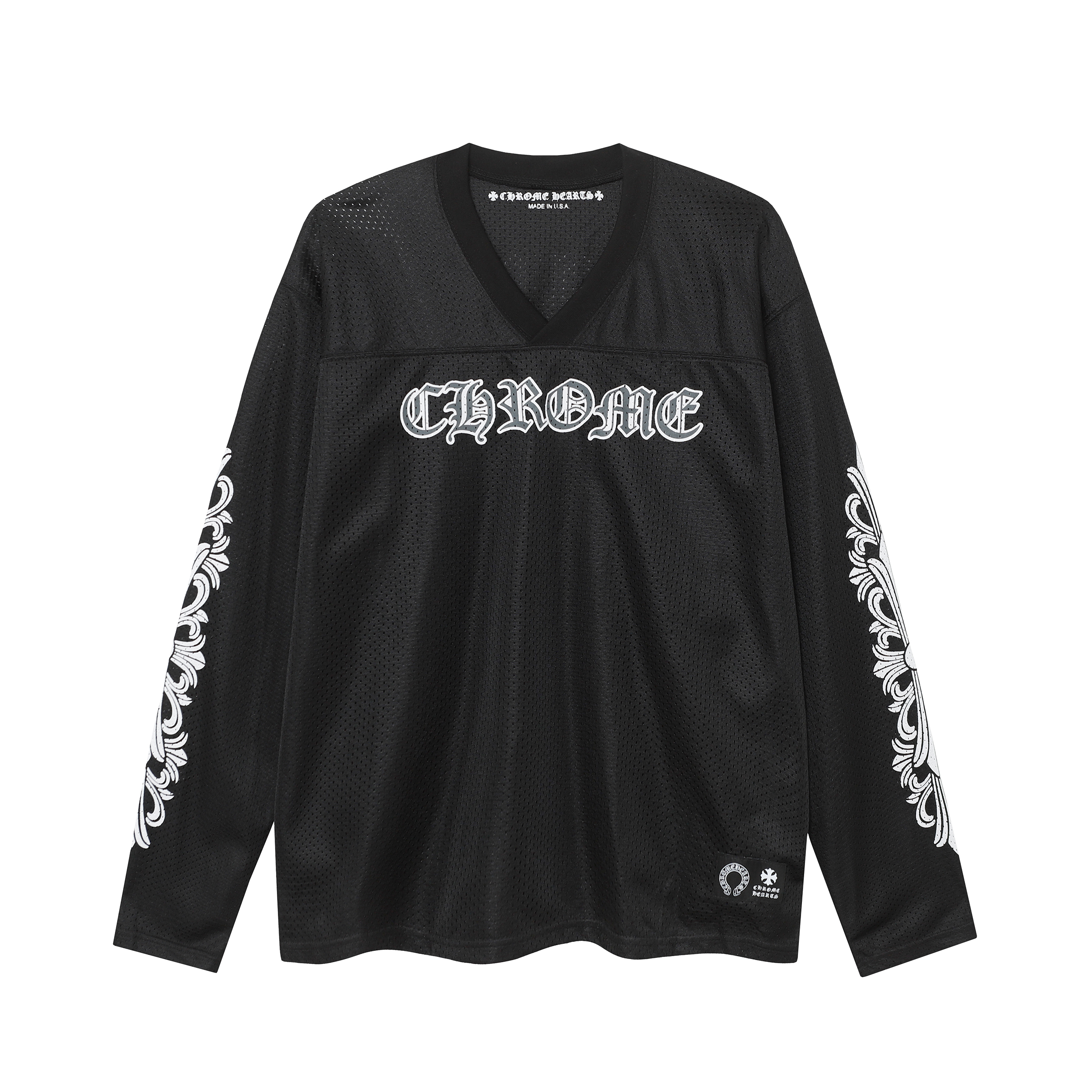 Chrome Hearts Ice Hockey Collection Silver-Plated Floral Sleeve Long Sleeve T-Shirt - Unisex Black