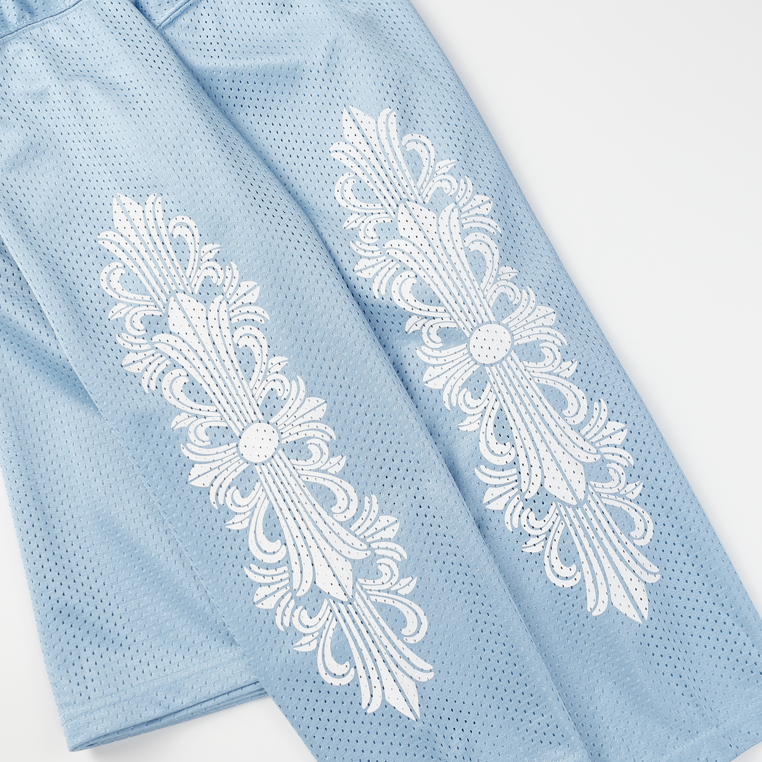 Chrome Hearts Ice Hockey Collection Silver-Plated Floral Sleeve Long Sleeve T-Shirt - Unisex Light Blue