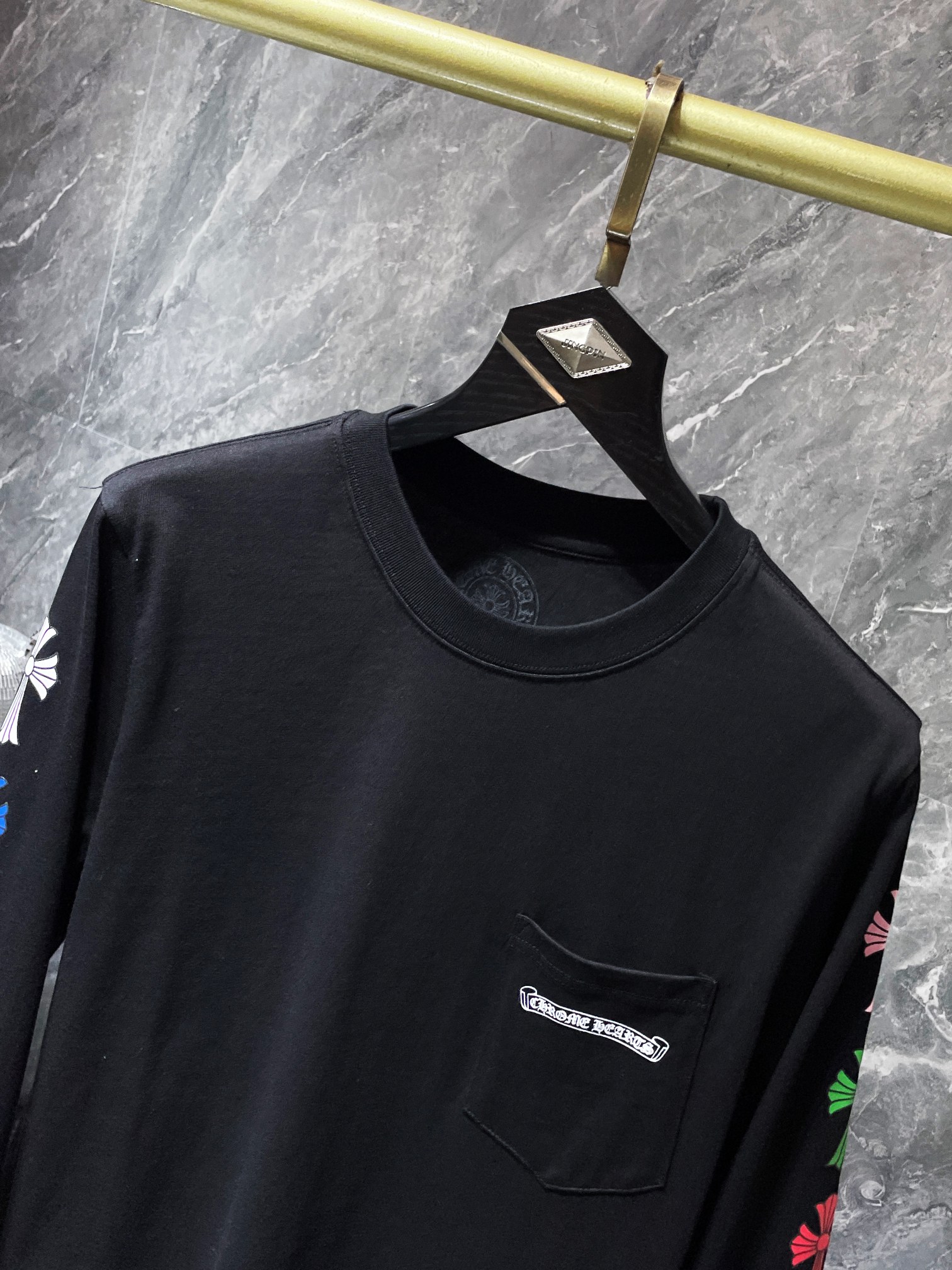 Chrome Hearts SS22 Cross & Letter Print Round Neck Long Sleeve T-Shirt - Unisex Black