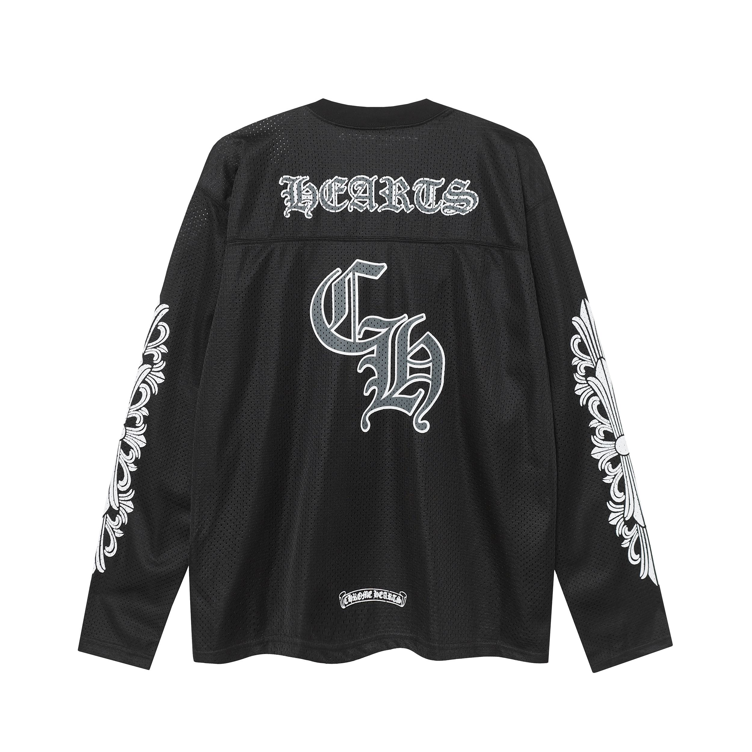 Chrome Hearts Ice Hockey Collection Silver-Plated Floral Sleeve Long Sleeve T-Shirt - Unisex Black