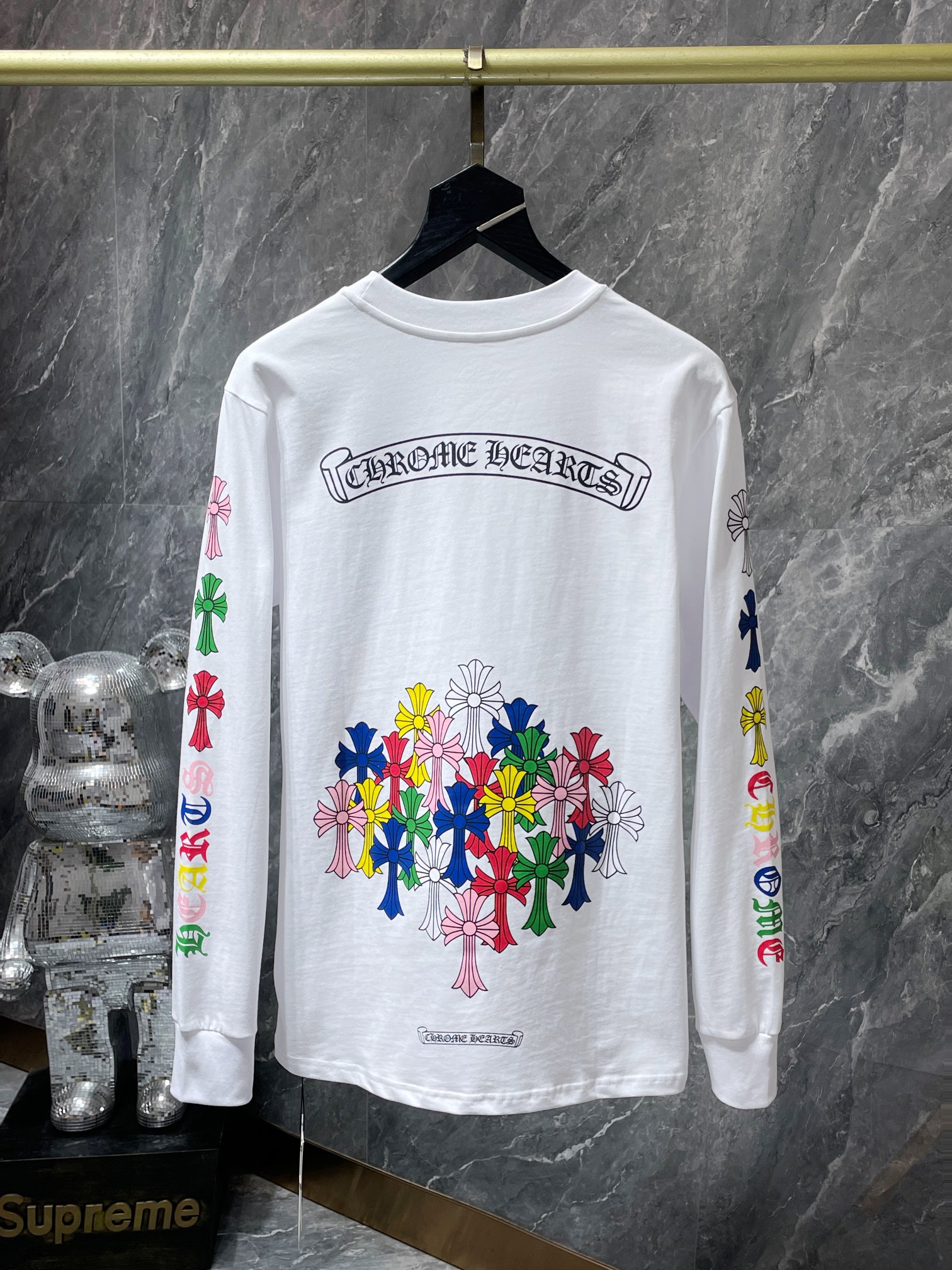 Chrome Hearts SS22 Cross & Letter Print Round Neck Long Sleeve T-Shirt - Unisex WHite