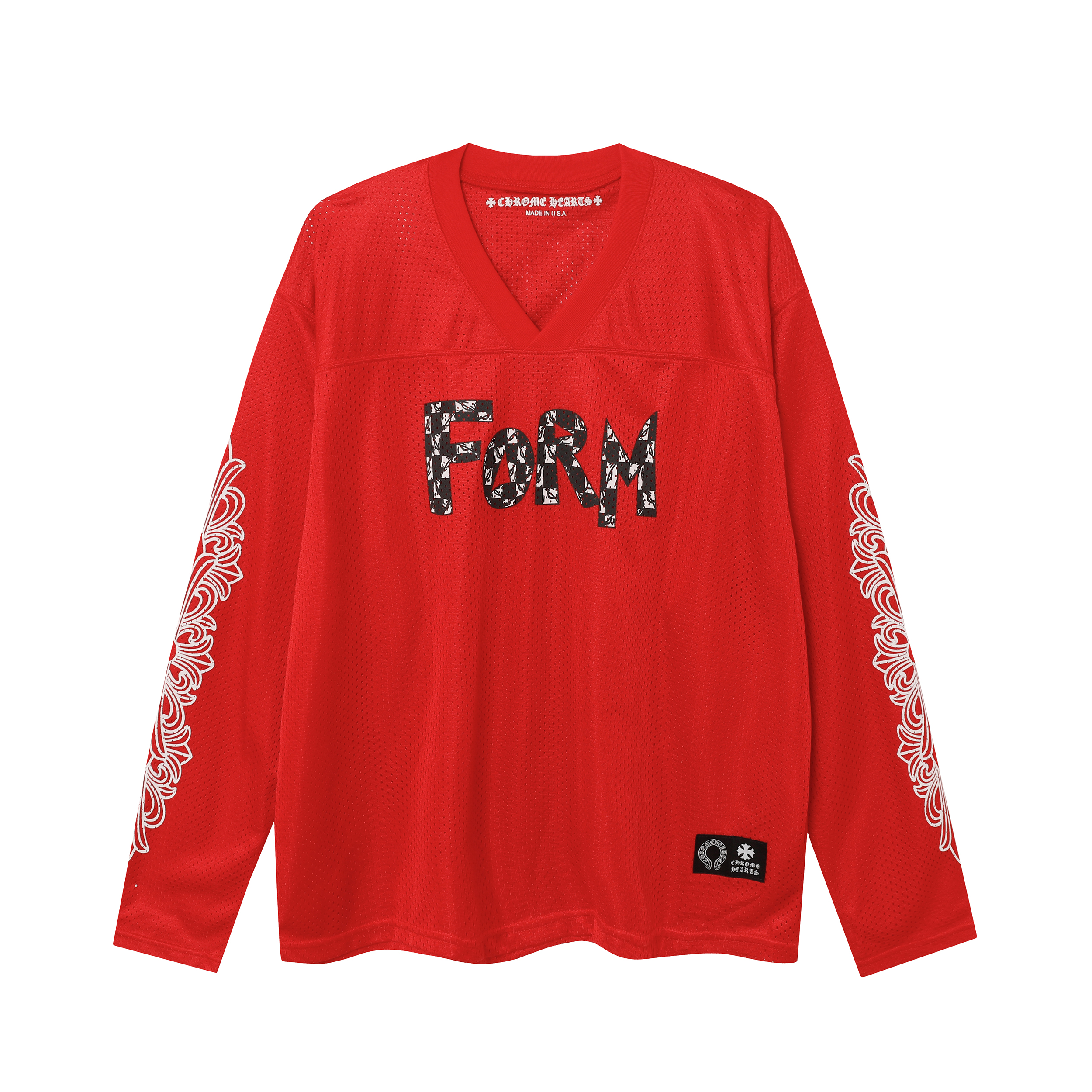Chrome Hearts Ice Hockey Collection Silver-Plated Floral Sleeve Long Sleeve T-Shirt - Unisex Red