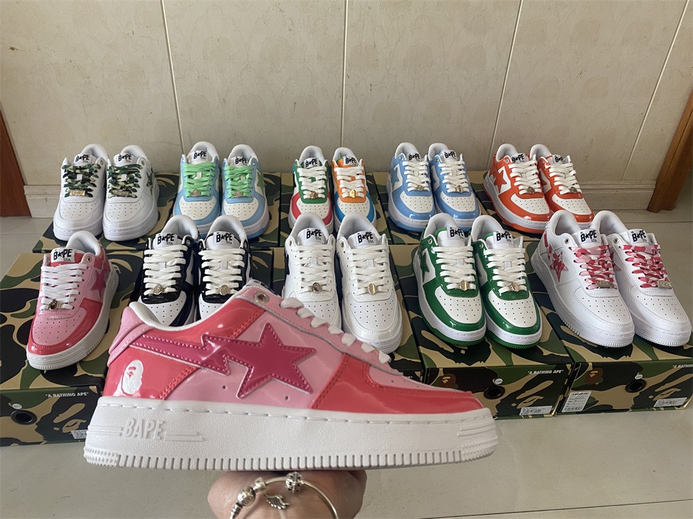 A BATHING APE Bape STA Combo Patent Leather Casual Comfort Low-Top Fashion Sneakers Pink