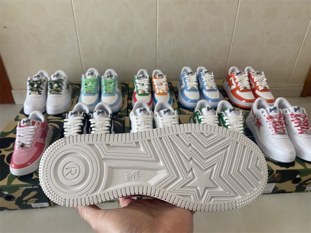 A BATHING APE Bape STA Combo Patent Leather Casual Comfort Low-Top Fashion Sneakers Pink