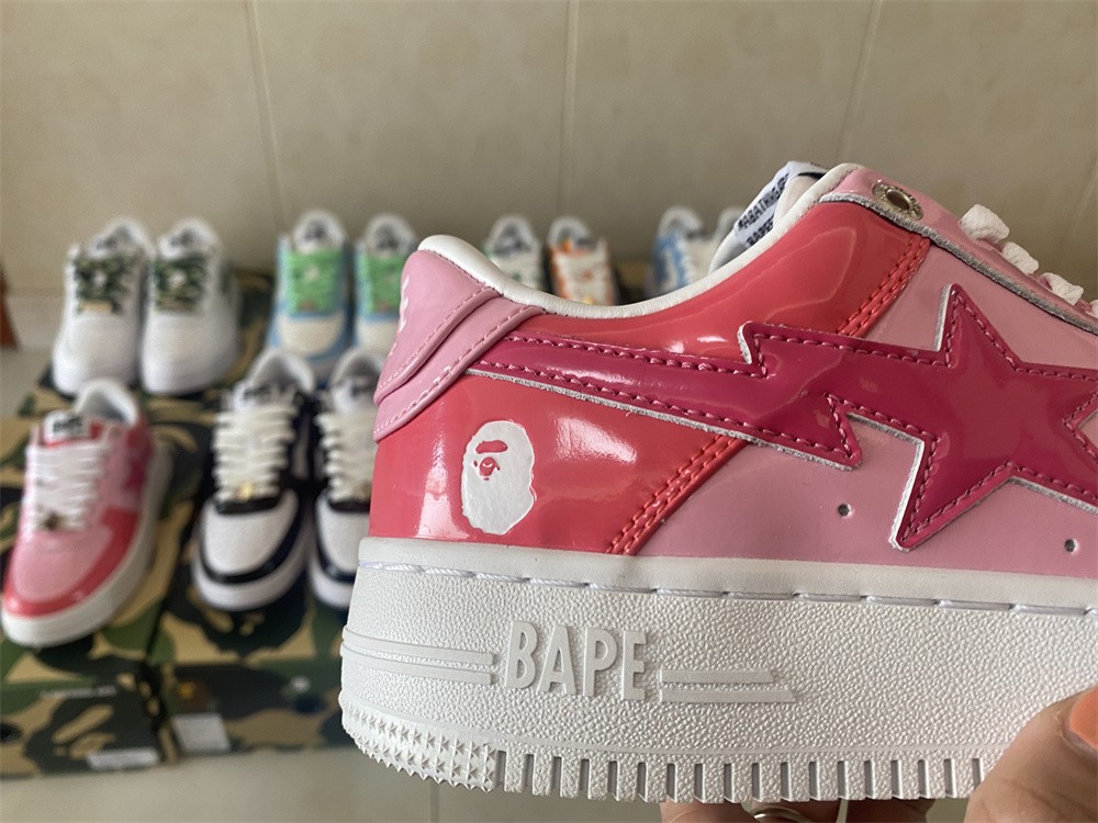 A BATHING APE Bape STA Combo Patent Leather Casual Comfort Low-Top Fashion Sneakers Pink