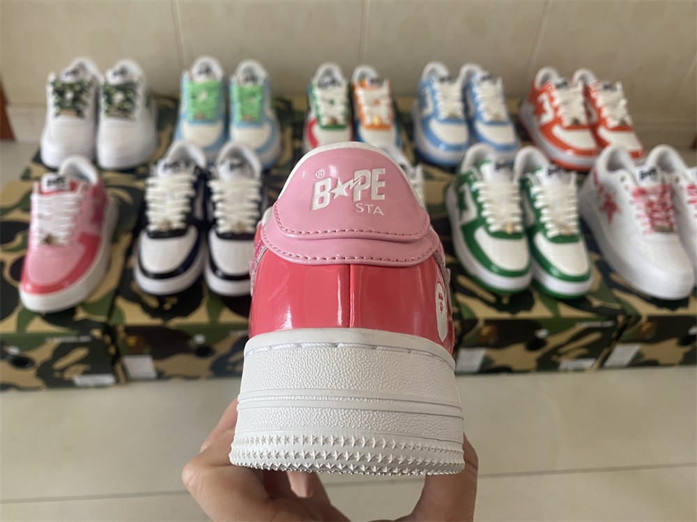 A BATHING APE Bape STA Combo Patent Leather Casual Comfort Low-Top Fashion Sneakers Pink