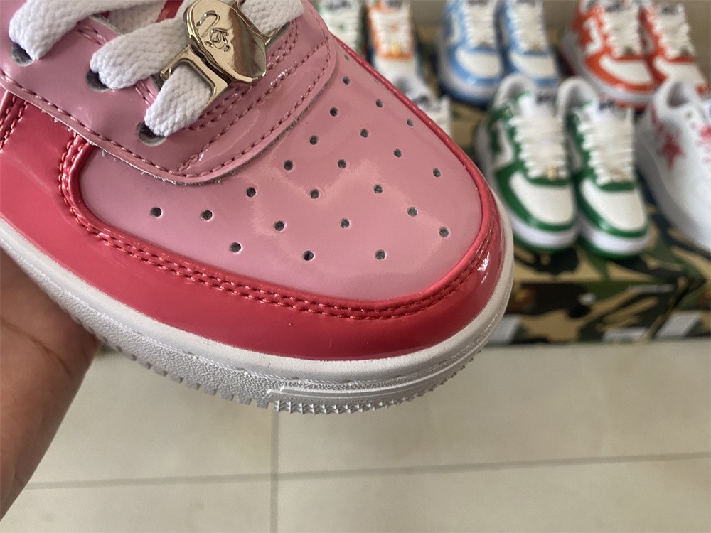A BATHING APE Bape STA Combo Patent Leather Casual Comfort Low-Top Fashion Sneakers Pink
