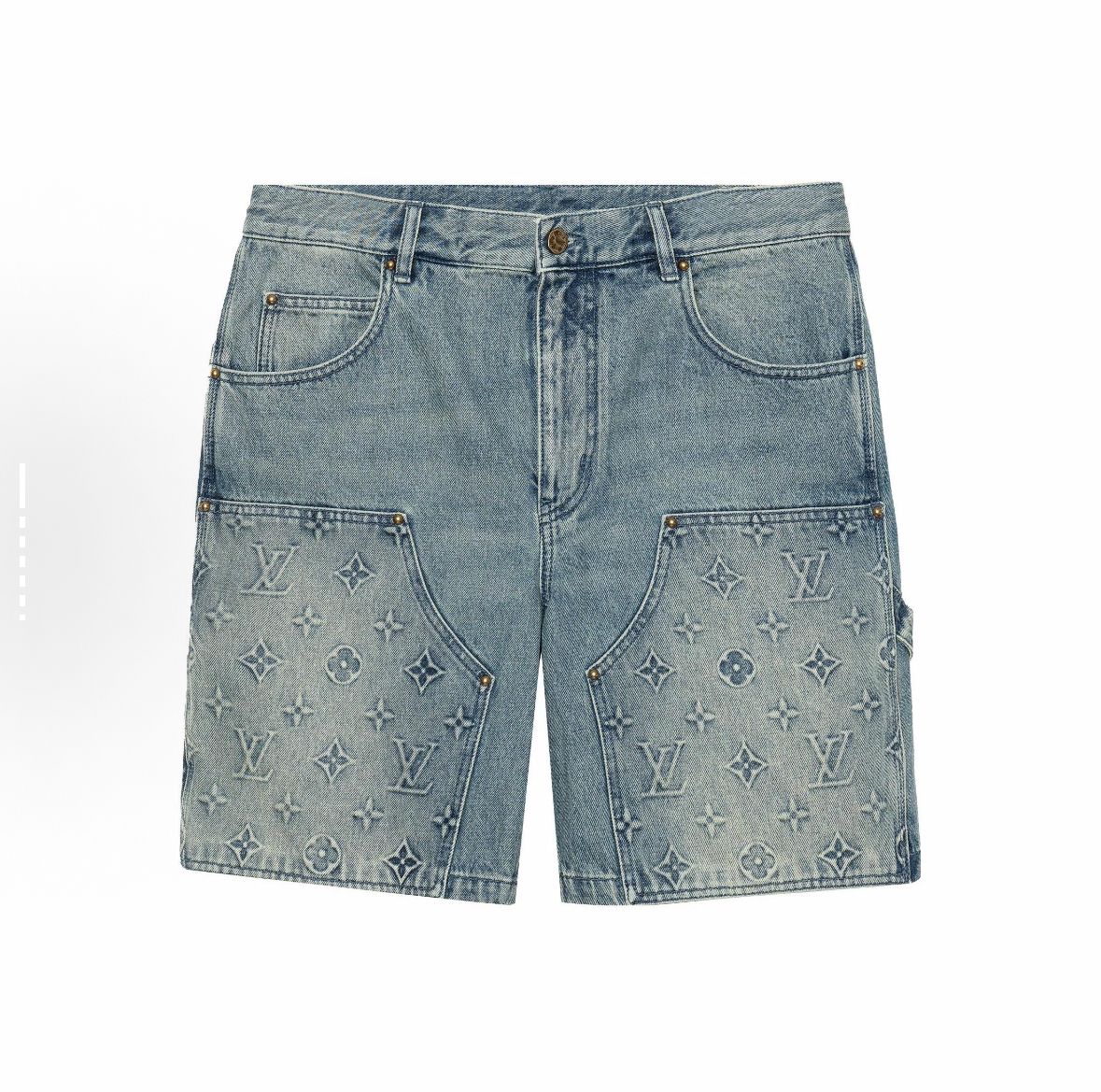 LOUIS VUITTON FW23 Brand Logo Embossed Zip Mid-Rise Cargo Shorts - Men''s Blue